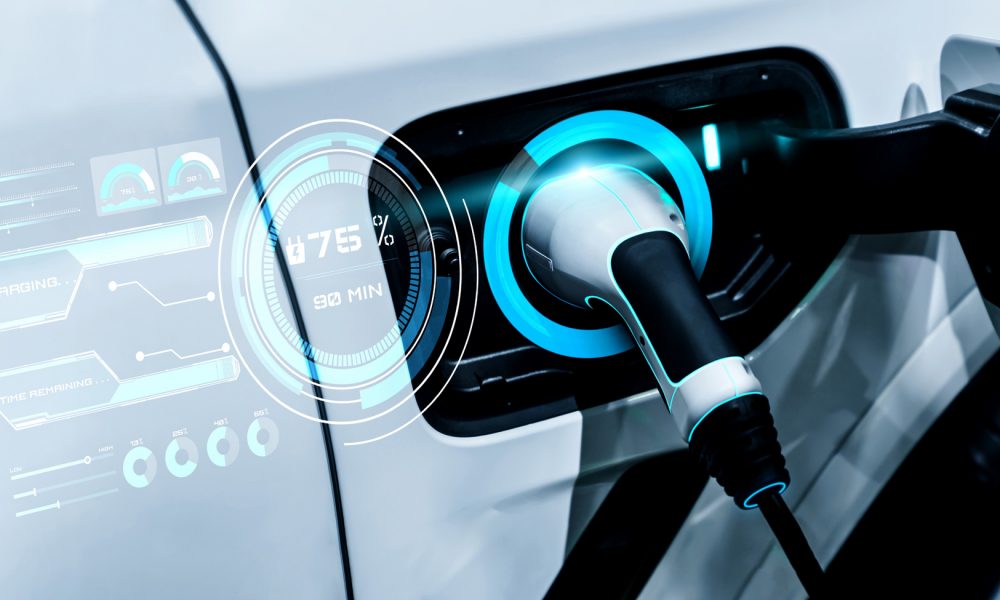 EV charging station for electric car in concept of alternative g